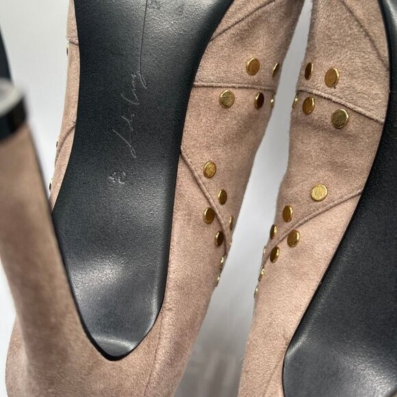 LOLA CRUZ PHOENIX TAUPE GREY STUDDED STILETTO HEELS POINTED TOE BOOTIES - 40 (9) - Picture 11 of 12